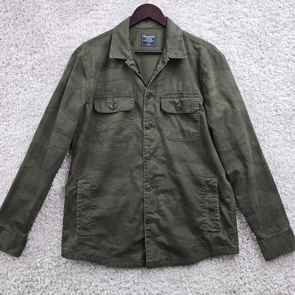 Abercrombie & Fitch Shirt Mens Medium Green Camo Button Up Long Sleeve Army - Picture 1 of 10